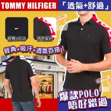 2底: Tommy Hileiger 男裝拼色LOGO上衣 (黑色)