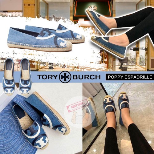 7底 Tory Burch Poppy 帆布草編鞋 藍色