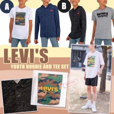 3中: Levis 中童短袖上衣+衛衣套裝 (白色+藍色)