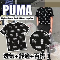 7底: Puma All Over Logo 中童短袖印花上衣 (黑色)